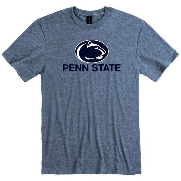 short sleeve indigo t-shirt with Athletic Logo over Penn State